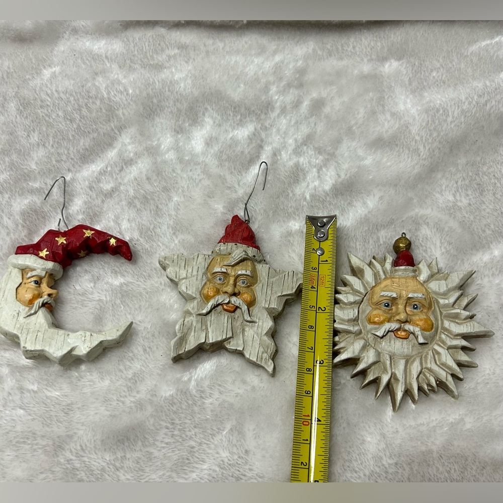 Vintage Christmas decoration 3 ornaments red white Santa star moon sun - Picture 4 of 6